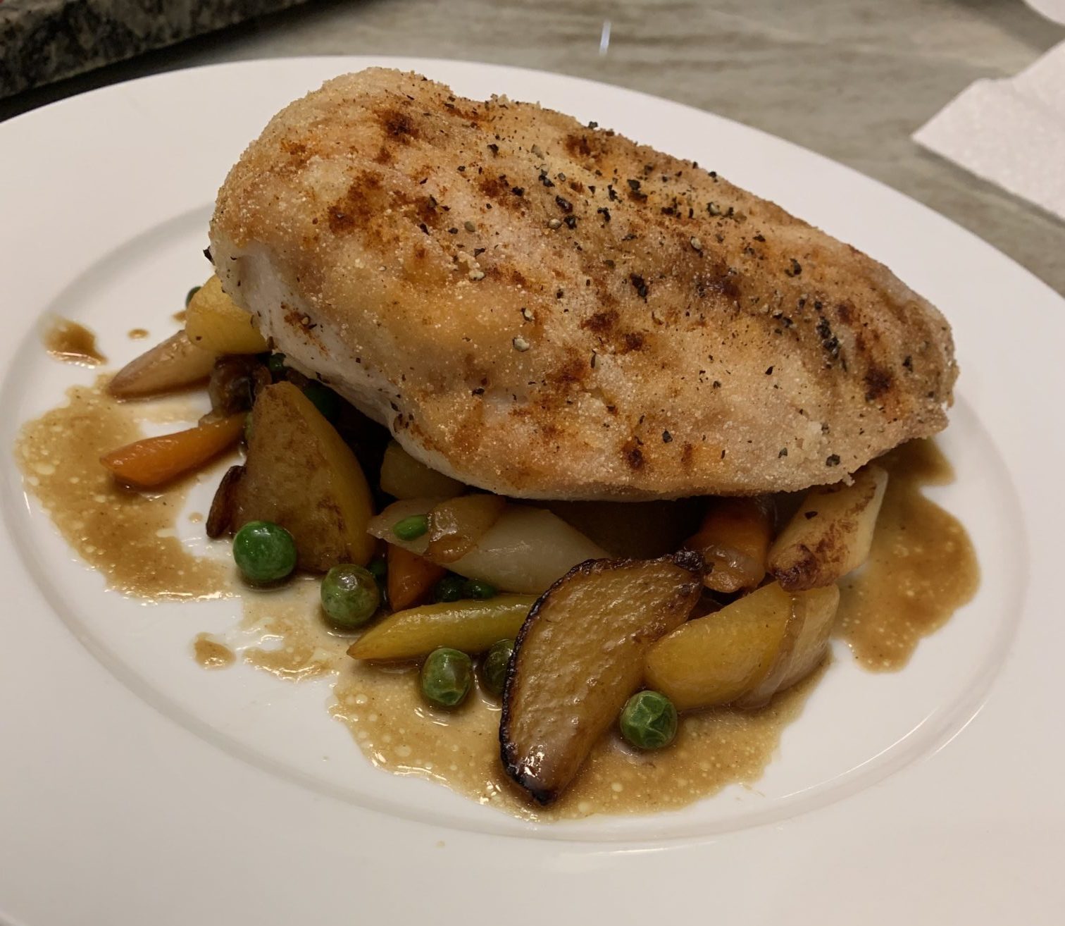 Chicken Breast with a Pan Sauce and Root Vegetables